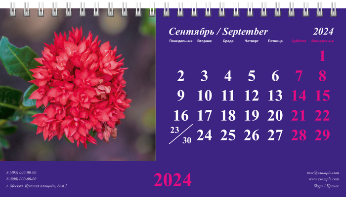 Настольные перекидные календари - Пурпурные завитки Сентябрь